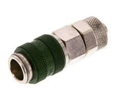Nickel-plated Brass DN 5 Green Air Coupling Socket 6x8 mm Union Nut Double Shut-Off