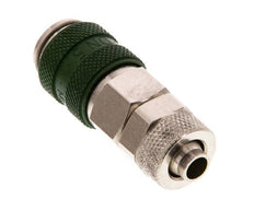 Nickel-plated Brass DN 5 Green Air Coupling Socket 6x8 mm Union Nut Double Shut-Off