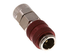 Nickel-plated Brass DN 5 Red Air Coupling Socket 6x8 mm Union Nut Double Shut-Off