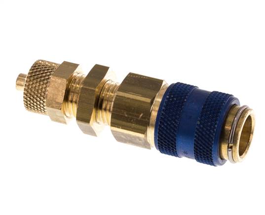 Brass DN 5 Blue Air Coupling Socket 4x6 mm Union Nut Bulkhead Double Shut-Off