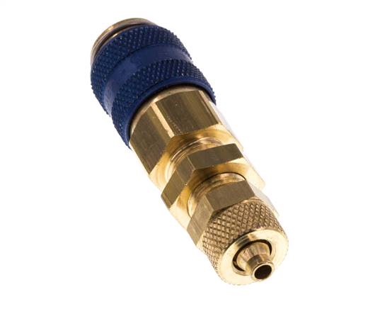 Brass DN 5 Blue Air Coupling Socket 4x6 mm Union Nut Bulkhead Double Shut-Off