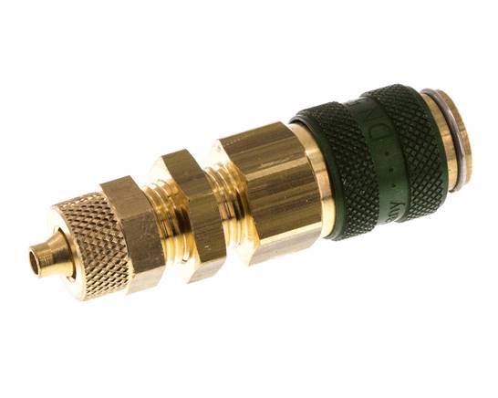 Brass DN 5 Green Air Coupling Socket 4x6 mm Union Nut Bulkhead Double Shut-Off