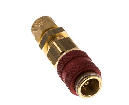 Brass DN 5 Red Air Coupling Socket 4x6 mm Union Nut Bulkhead Double Shut-Off