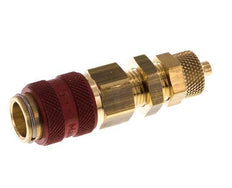 Brass DN 5 Red Air Coupling Socket 4x6 mm Union Nut Bulkhead Double Shut-Off