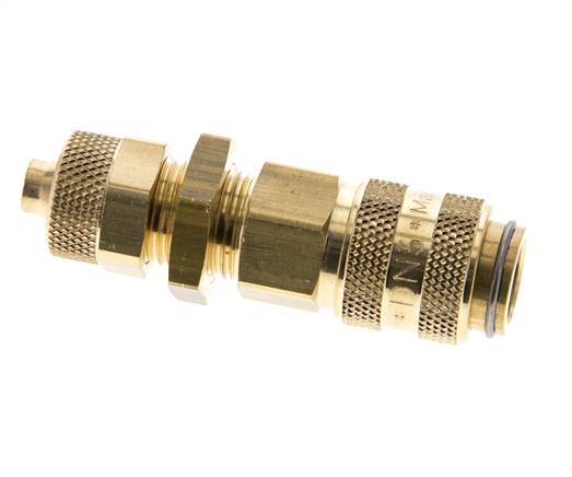 Brass DN 5 Air Coupling Socket 6x8 mm Union Nut Bulkhead Pull-Off Double Shut-Off