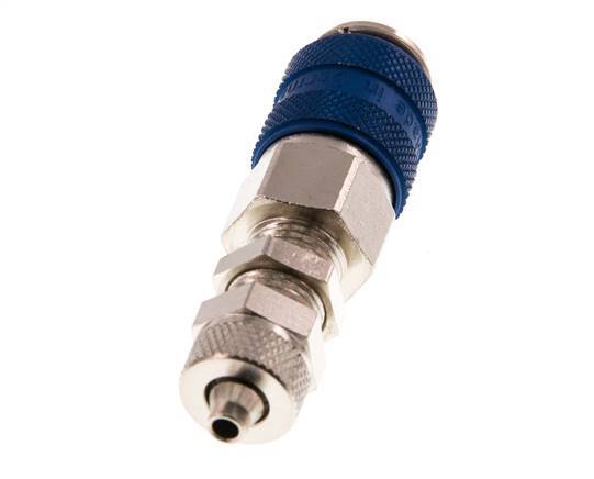 Nickel-plated Brass DN 5 Blue Air Coupling Socket 4x6 mm Union Nut Bulkhead