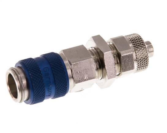 Nickel-plated Brass DN 5 Blue Air Coupling Socket 6x8 mm Union Nut Bulkhead