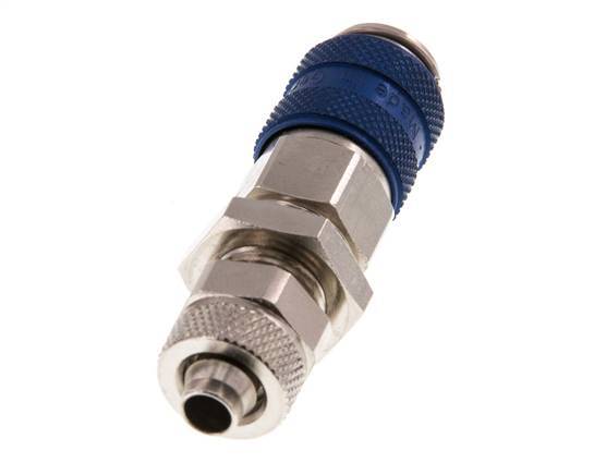 Nickel-plated Brass DN 5 Blue Air Coupling Socket 6x8 mm Union Nut Bulkhead
