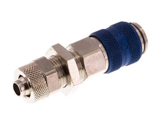 Nickel-plated Brass DN 5 Blue Air Coupling Socket 6x8 mm Union Nut Bulkhead Double Shut-Off