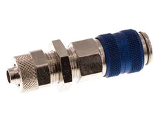 Nickel-plated Brass DN 5 Blue Air Coupling Socket 6x8 mm Union Nut Bulkhead Double Shut-Off