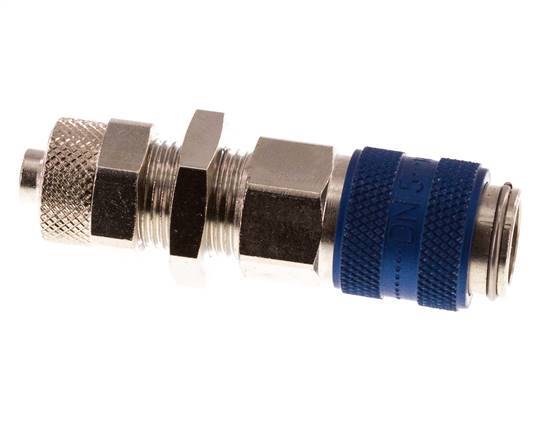 Nickel-plated Brass DN 5 Blue Air Coupling Socket 6x8 mm Union Nut Bulkhead Double Shut-Off