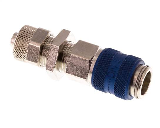 Nickel-plated Brass DN 5 Blue Air Coupling Socket 6x8 mm Union Nut Bulkhead Double Shut-Off