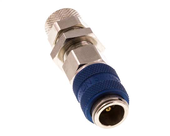 Nickel-plated Brass DN 5 Blue Air Coupling Socket 6x8 mm Union Nut Bulkhead Double Shut-Off