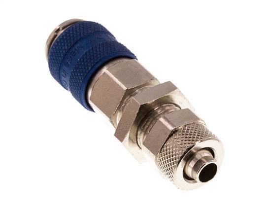 Nickel-plated Brass DN 5 Blue Air Coupling Socket 6x8 mm Union Nut Bulkhead Double Shut-Off