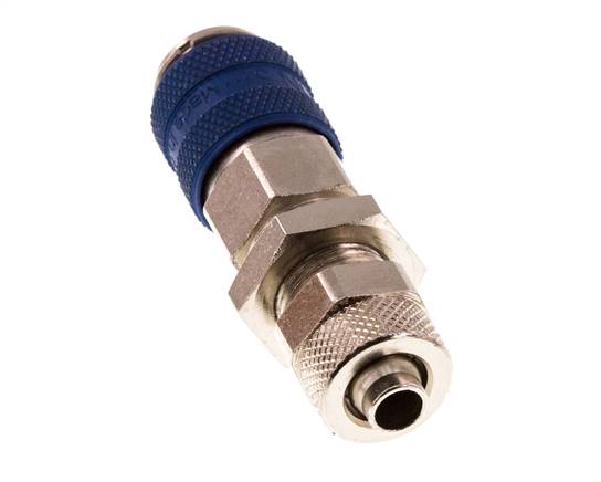 Nickel-plated Brass DN 5 Blue Air Coupling Socket 6x8 mm Union Nut Bulkhead Double Shut-Off