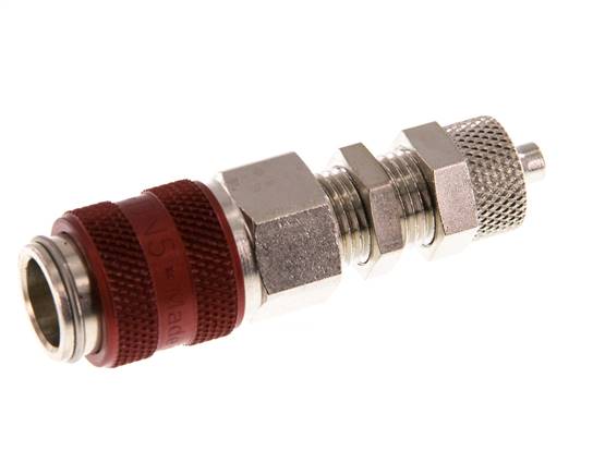 Nickel-plated Brass DN 5 Red Air Coupling Socket 4x6 mm Union Nut Bulkhead