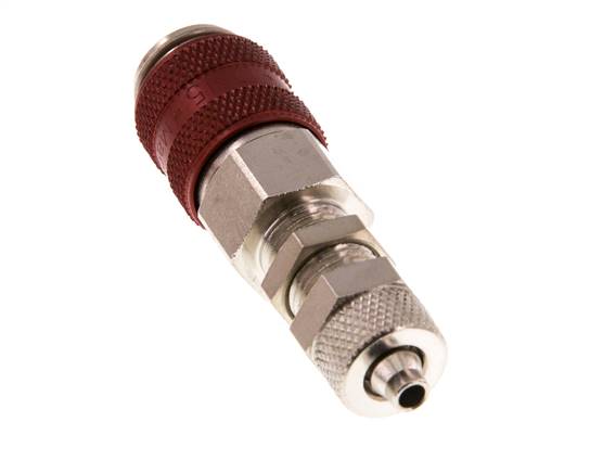 Nickel-plated Brass DN 5 Red Air Coupling Socket 4x6 mm Union Nut Bulkhead