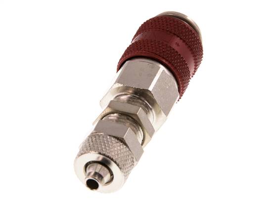 Nickel-plated Brass DN 5 Red Air Coupling Socket 4x6 mm Union Nut Bulkhead