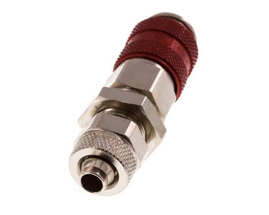 Nickel-plated Brass DN 5 Red Air Coupling Socket 6x8 mm Union Nut Bulkhead
