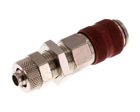 Nickel-plated Brass DN 5 Red Air Coupling Socket 6x8 mm Union Nut Bulkhead Double Shut-Off