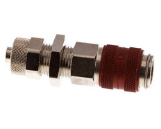 Nickel-plated Brass DN 5 Red Air Coupling Socket 6x8 mm Union Nut Bulkhead Double Shut-Off