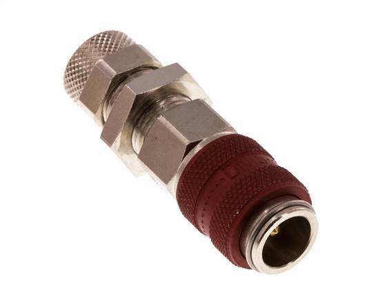 Nickel-plated Brass DN 5 Red Air Coupling Socket 6x8 mm Union Nut Bulkhead Double Shut-Off