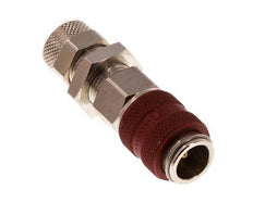 Nickel-plated Brass DN 5 Red Air Coupling Socket 6x8 mm Union Nut Bulkhead Double Shut-Off