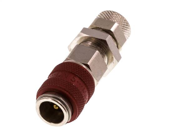 Nickel-plated Brass DN 5 Red Air Coupling Socket 6x8 mm Union Nut Bulkhead Double Shut-Off