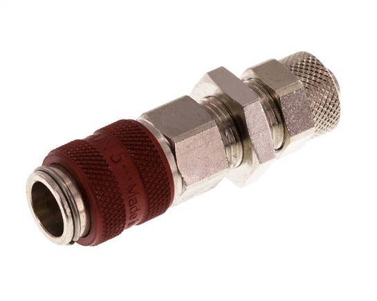 Nickel-plated Brass DN 5 Red Air Coupling Socket 6x8 mm Union Nut Bulkhead Double Shut-Off