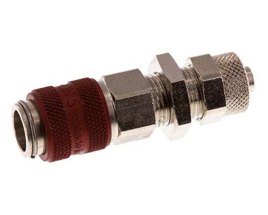 Nickel-plated Brass DN 5 Red Air Coupling Socket 6x8 mm Union Nut Bulkhead Double Shut-Off