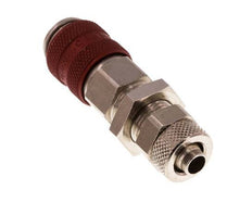 Nickel-plated Brass DN 5 Red Air Coupling Socket 6x8 mm Union Nut Bulkhead Double Shut-Off