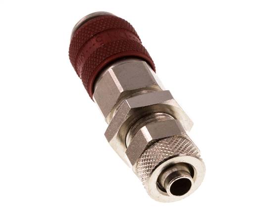 Nickel-plated Brass DN 5 Red Air Coupling Socket 6x8 mm Union Nut Bulkhead Double Shut-Off