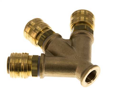 Brass DN 7.2 (Euro) Air Coupling Socket G 3/8 inch Female Wall-Mount 3-way