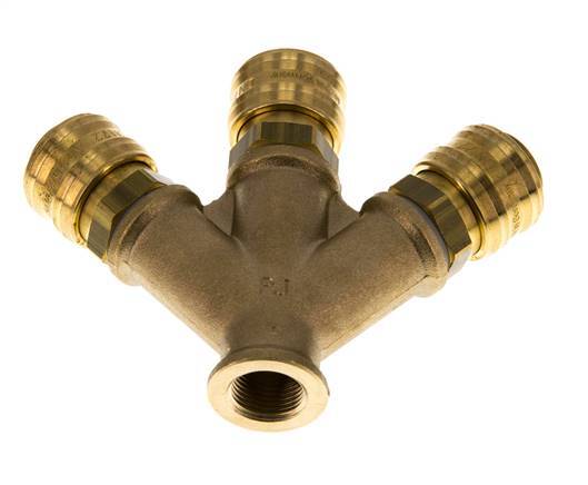 Brass DN 7.2 (Euro) Air Coupling Socket G 3/8 inch Female Wall-Mount 3-way