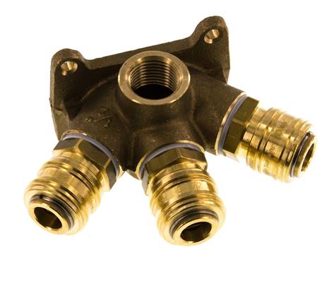 Brass DN 7.2 (Euro) Air Coupling Socket G 1/2 inch Female Wall-Mount 3-way