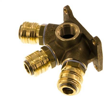 Brass DN 7.2 (Euro) Air Coupling Socket G 1/2 inch Female Wall-Mount 3-way