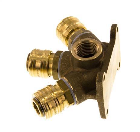 Brass DN 7.2 (Euro) Air Coupling Socket G 1/2 inch Female Wall-Mount 3-way