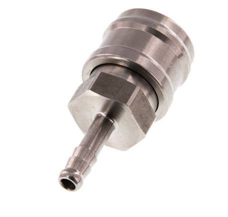 Stainless steel DN 7.2 (Euro) Air Coupling Socket 6 mm Hose Pillar Double Shut-Off