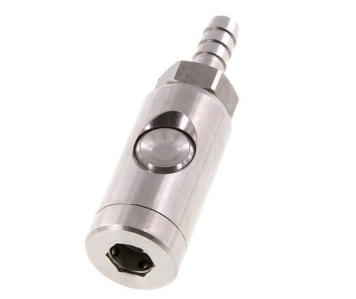 Stainless steel 306L DN 7.4 Safety Air Coupling Socket with Push Button 9 mm Hose Pillar