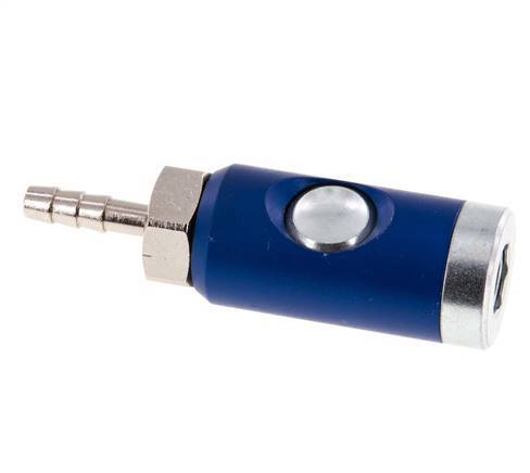 Hardened steel DN 7.4 Safety Air Coupling Socket with Push Button 6 mm Hose Pillar