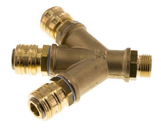 Brass DN 7.2 (Euro) Air Coupling Socket G 1/2 inch Male Wall-Mount 3-way