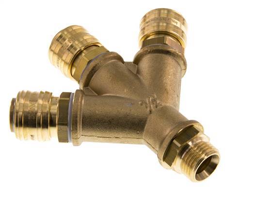 Brass DN 7.2 (Euro) Air Coupling Socket G 1/2 inch Male Wall-Mount 3-way