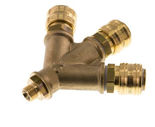 Brass DN 7.2 (Euro) Air Coupling Socket G 1/4 inch Male Wall-Mount 3-way