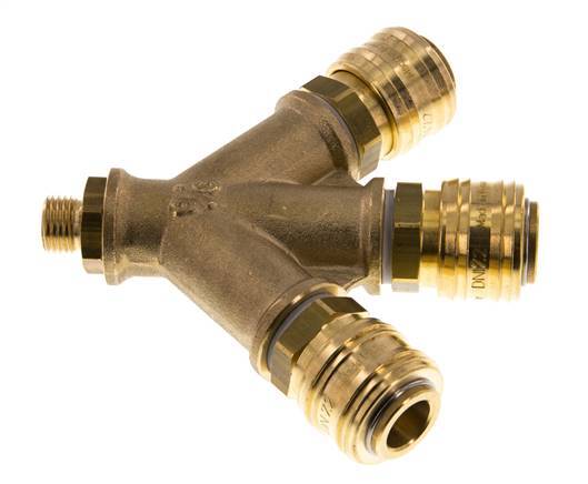 Brass DN 7.2 (Euro) Air Coupling Socket G 1/4 inch Male Wall-Mount 3-way