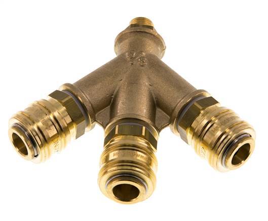 Brass DN 7.2 (Euro) Air Coupling Socket G 1/4 inch Male Wall-Mount 3-way