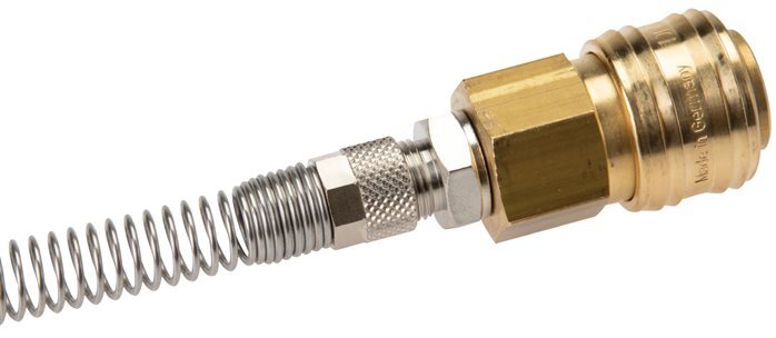 Brass DN 7.2 (Euro) Air Coupling Socket 4x6 mm Union Nut Bend-Protect Rotatable Double Shut-Off