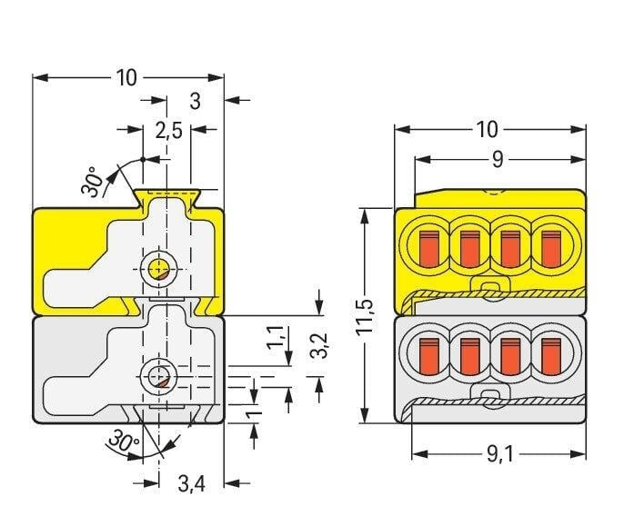 WAGO Mini Klemme 4pol 100er-Pack Schwachstrom Steckklemme WAGO Mini Klemme 4pol 100er-Pack Schwachstrom Steckklemme