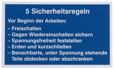 Dehn Sign 5 Safety Rules German Language Plastic Material - 700057