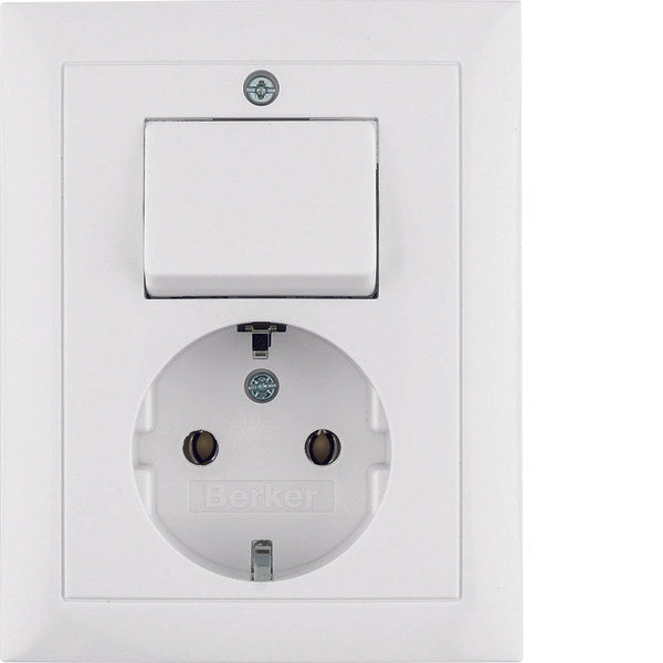 Hager Berker Combination Switch Socket Outlet Polar White Glossy - 6143568949