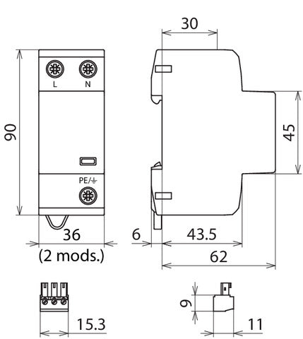 DEHN DSH TN 255 FM Combined Arrester DEHNshield Type 1+2 For Single Phase - 941205